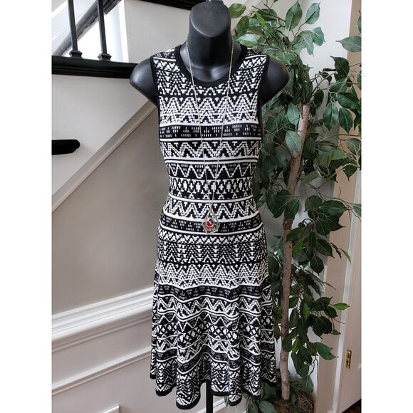 Taylor & Sage Skater Dress Womens Small Black White Aztec Tribal African Pattern - Picture 1 of 11